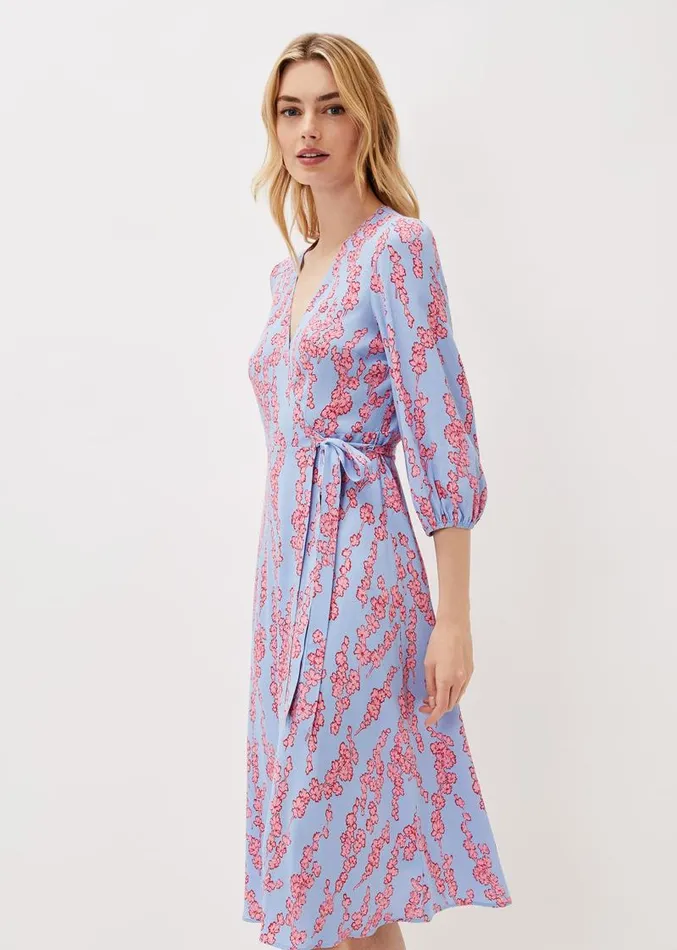 Jean Floral Wrap Midi Dress Powder Blue Women Phase Eight Dresses