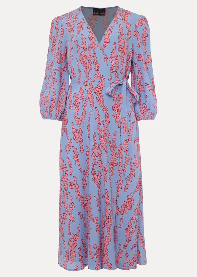 Jean Floral Wrap Midi Dress Powder Blue Women Phase Eight Dresses