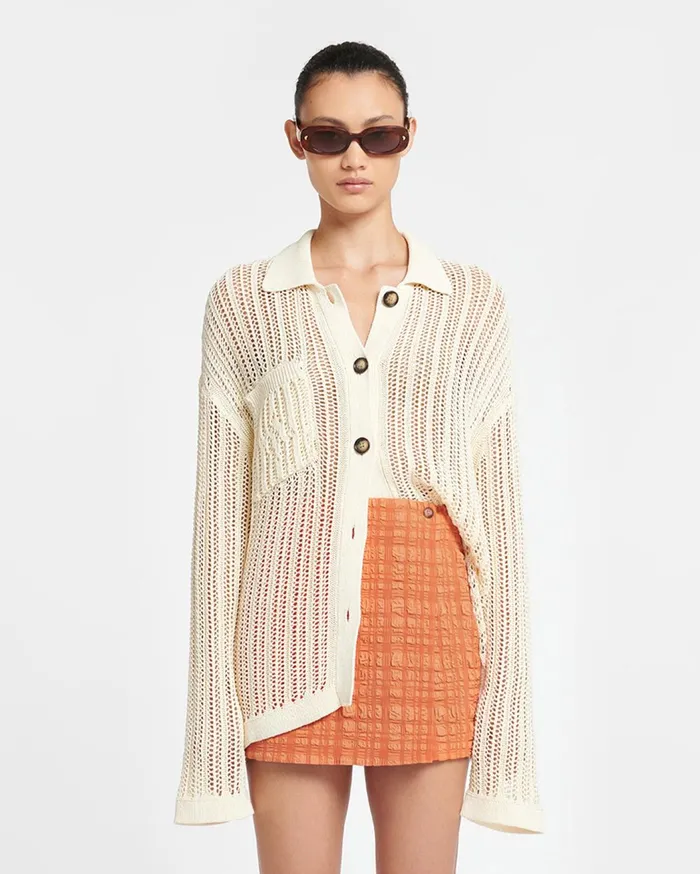 Jiske Crochet Shirt Creme WomenMen Nanushka Tops