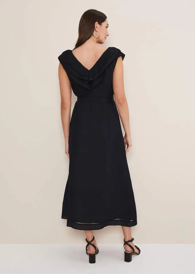 Julieta Black Linen Ruffle Broderie Midi Dress Black Women Phase Eight Dresses Julieta Black Linen Ruffle Broderie Midi Dress Black Women Phase Eight Dresses