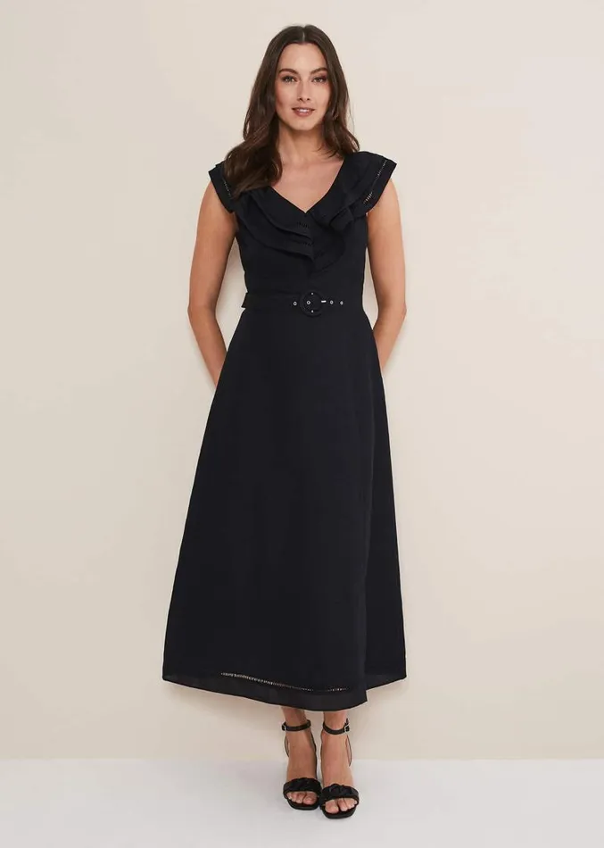Julieta Black Linen Ruffle Broderie Midi Dress Black Women Phase Eight Dresses Julieta Black Linen Ruffle Broderie Midi Dress Black Women Phase Eight Dresses