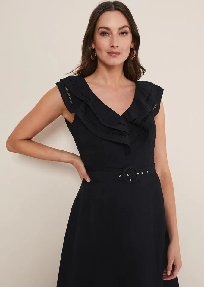 Julieta Black Linen Ruffle Broderie Midi Dress Black Women Phase Eight Dresses Julieta Black Linen Ruffle Broderie Midi Dress Black Women Phase Eight Dresses