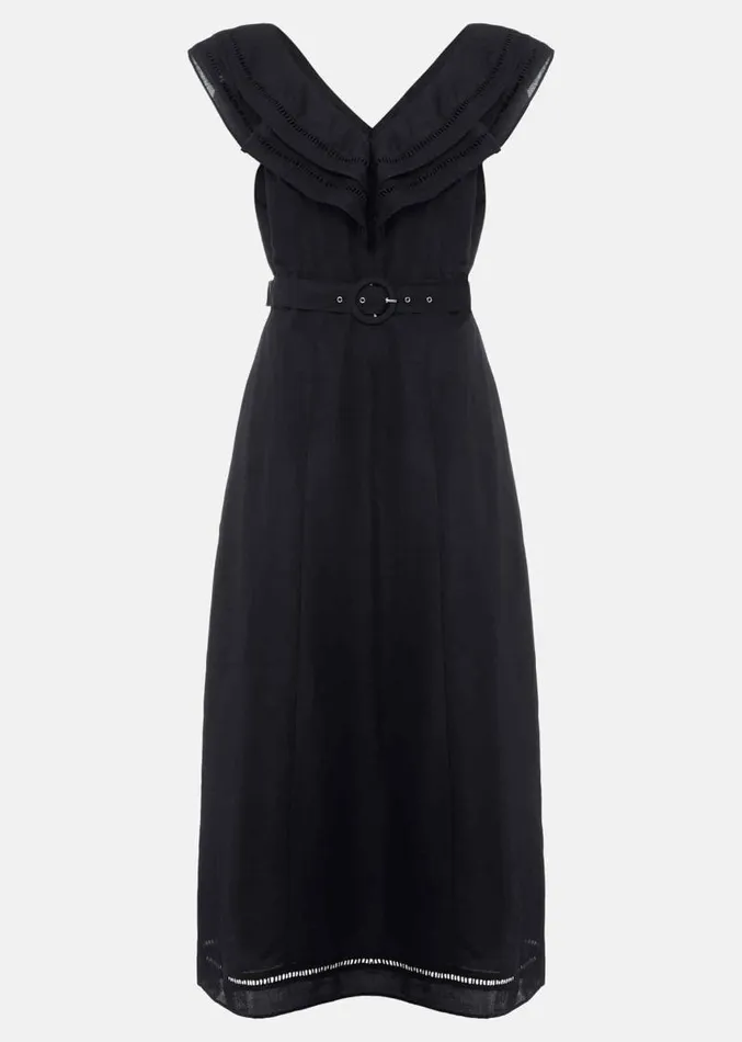 Julieta Black Linen Ruffle Broderie Midi Dress Black Women Phase Eight Dresses Julieta Black Linen Ruffle Broderie Midi Dress Black Women Phase Eight Dresses