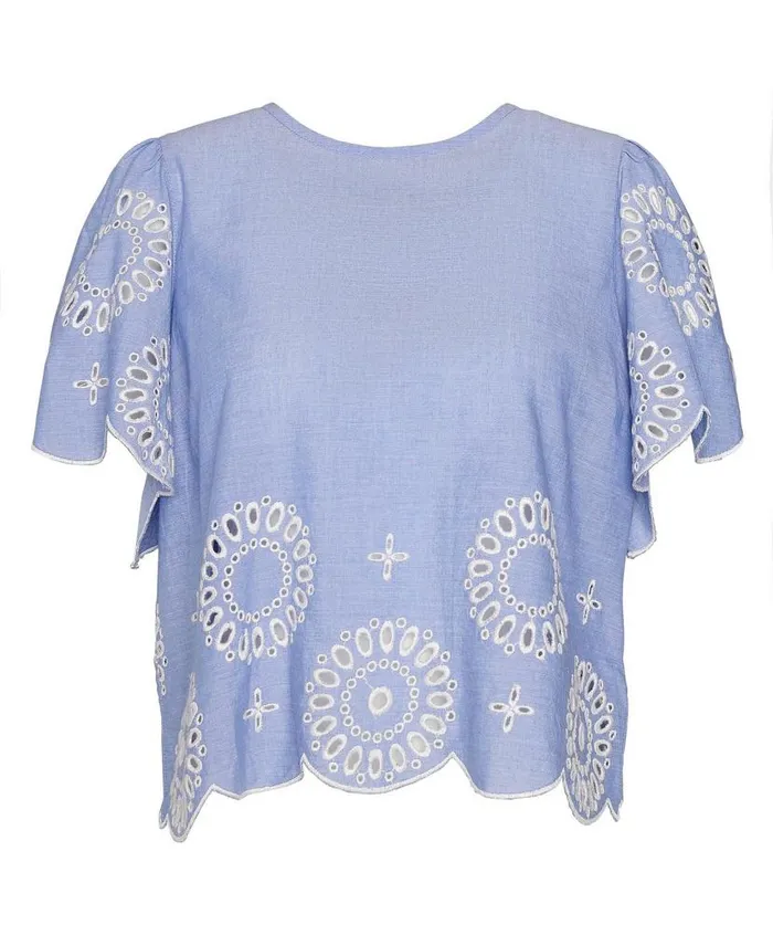 Juliette Embroidered Blouse Blue Mist Women Barbour Shirts and Blouses