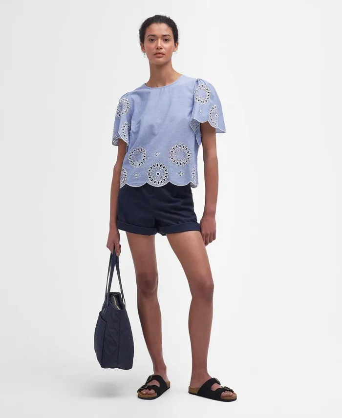 Juliette Embroidered Blouse Blue Mist Women Barbour Shirts and Blouses