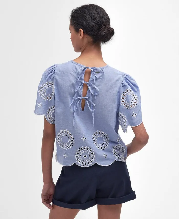 Juliette Embroidered Blouse Blue Mist Women Barbour Shirts and Blouses