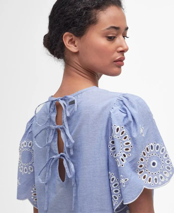 Juliette Embroidered Blouse Blue Mist Women Barbour Shirts and Blouses