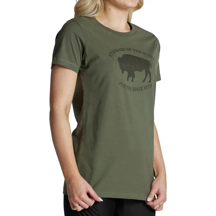 Justin Boots Bison Tee Olive green Women TShirts and Tops