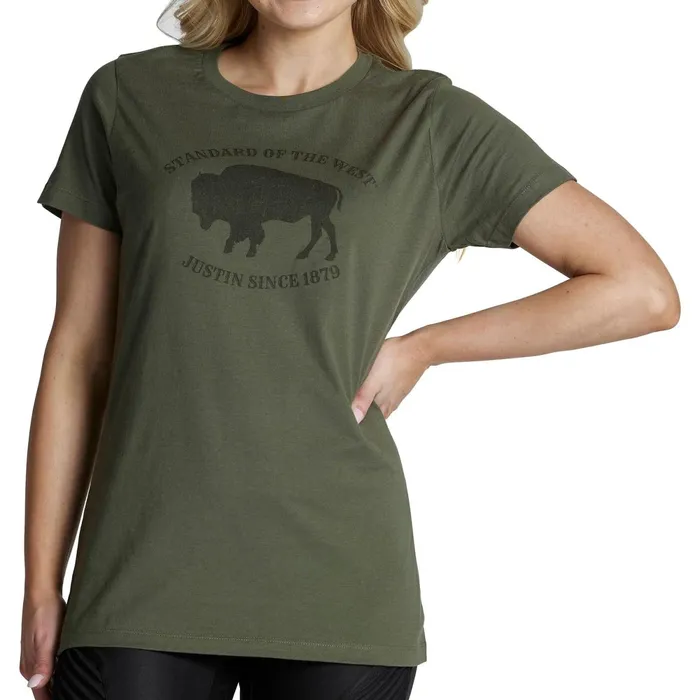 Justin Boots Bison Tee Olive green Women TShirts and Tops
