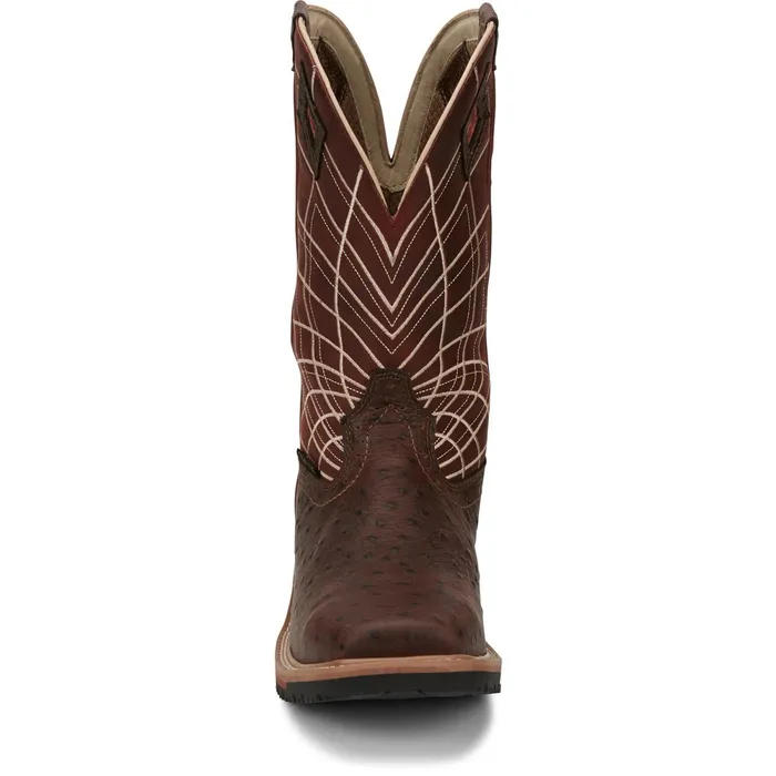 Justin Boots Derrickman 12034 Waterproof Composite Toe Work Boot Brown Ostrich Print brown Men Work