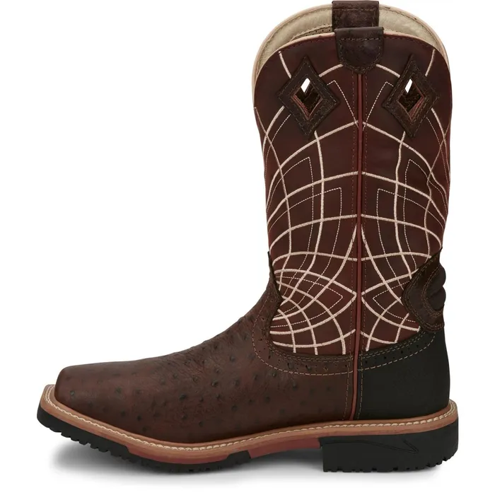 Justin Boots Derrickman 12034 Waterproof Composite Toe Work Boot Brown Ostrich Print brown Men Work