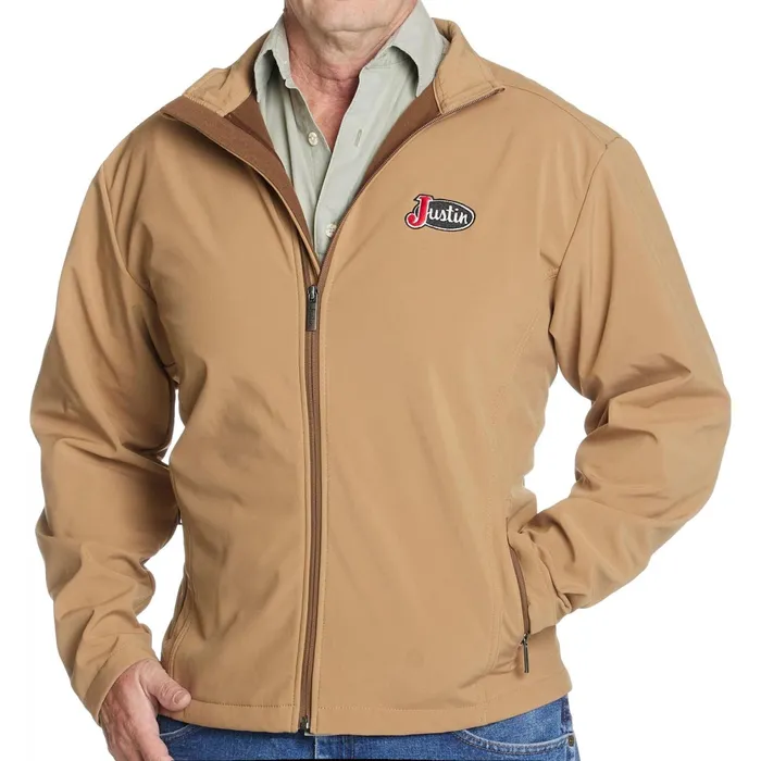 Justin Boots Laminated FullZip Jacket British Khaki tan Men Outerwear