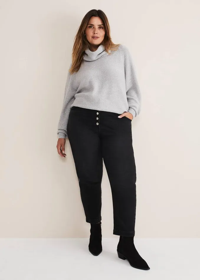 Karlie Button Through Straight Leg Jeans Black Women Phase Eight Trousers