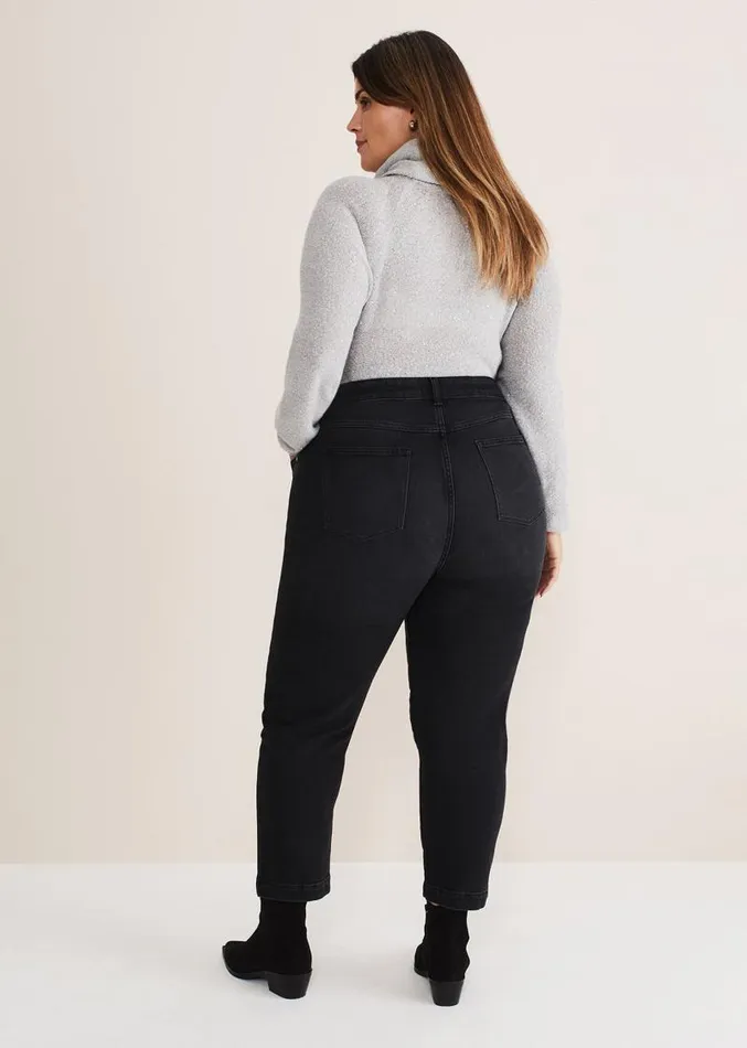 Karlie Button Through Straight Leg Jeans Black Women Phase Eight Trousers