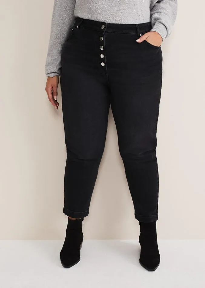 Karlie Button Through Straight Leg Jeans Black Women Phase Eight Trousers