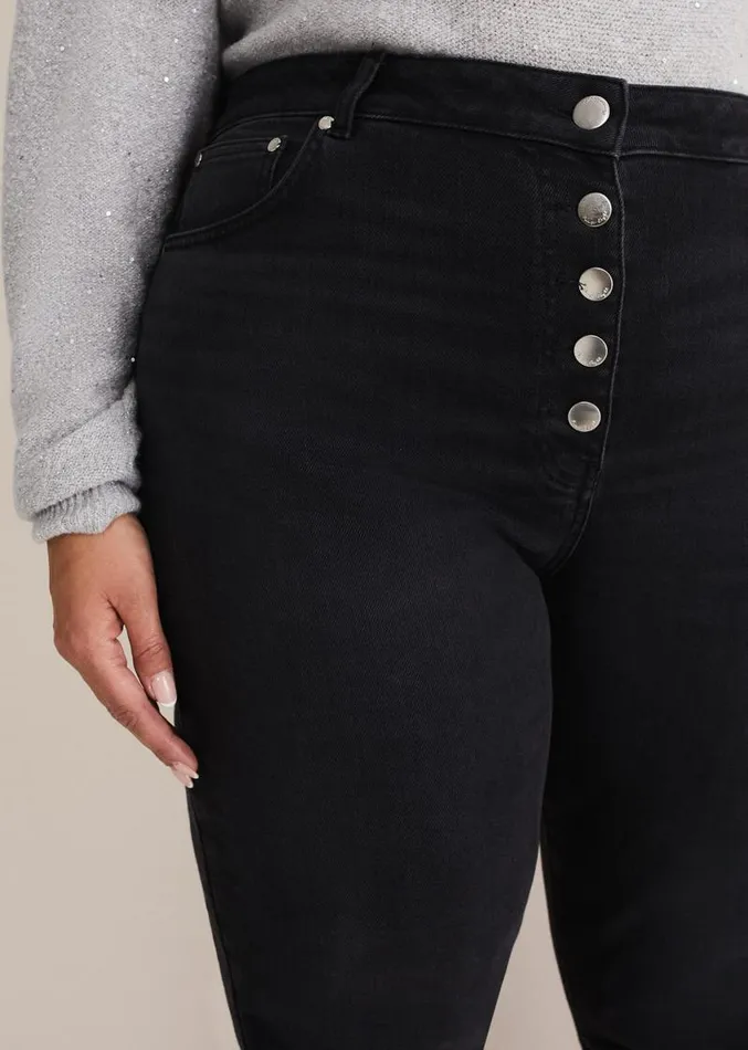 Karlie Button Through Straight Leg Jeans Black Women Phase Eight Trousers