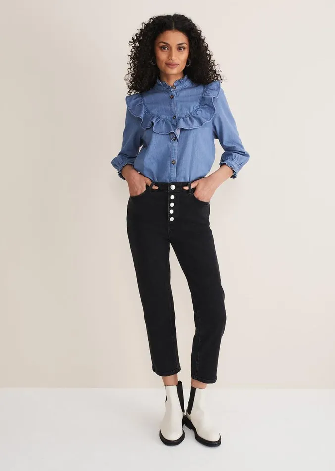 Karlie Button Through Straight Leg Jeans Black Women Phase Eight Trousers