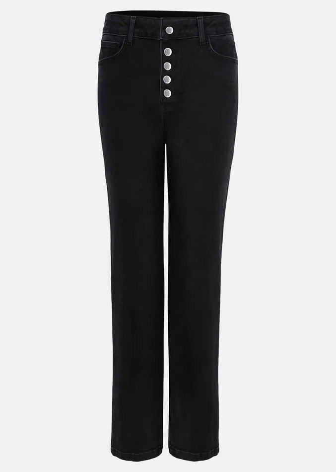 Karlie Button Through Straight Leg Jeans Black Women Phase Eight Trousers