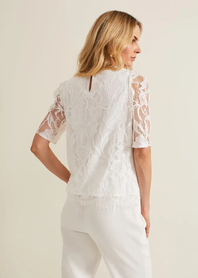 Kaycee Scallop Lace Top Ivory Women Phase Eight Tops and TShirts