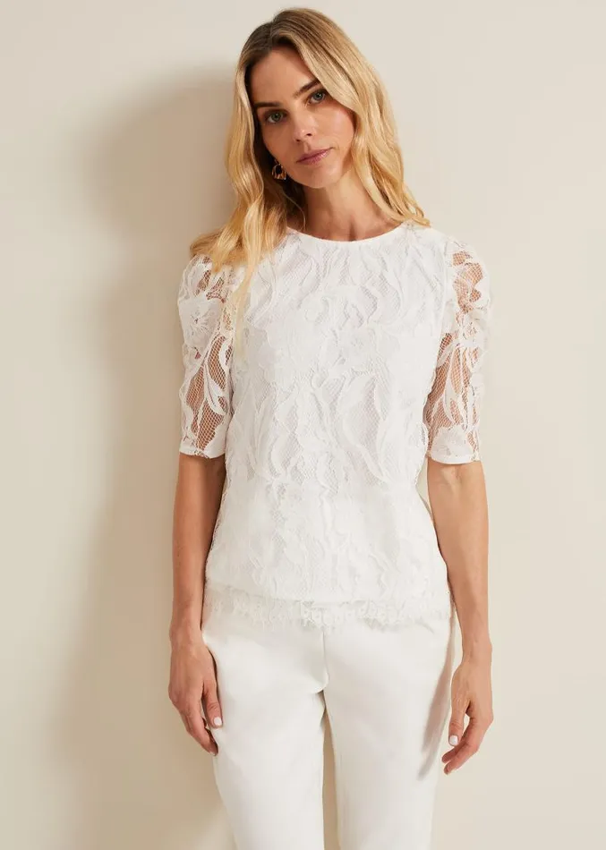 Kaycee Scallop Lace Top Ivory Women Phase Eight Tops and TShirts