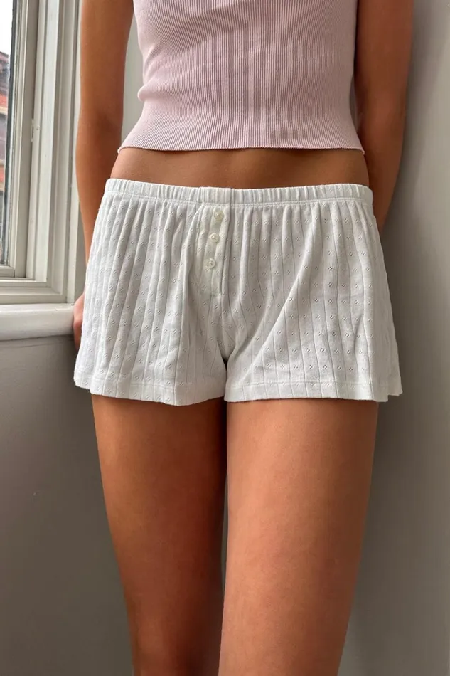 Keira Eyelet Sweatshorts Natural White Women Brandy Melville Bottoms