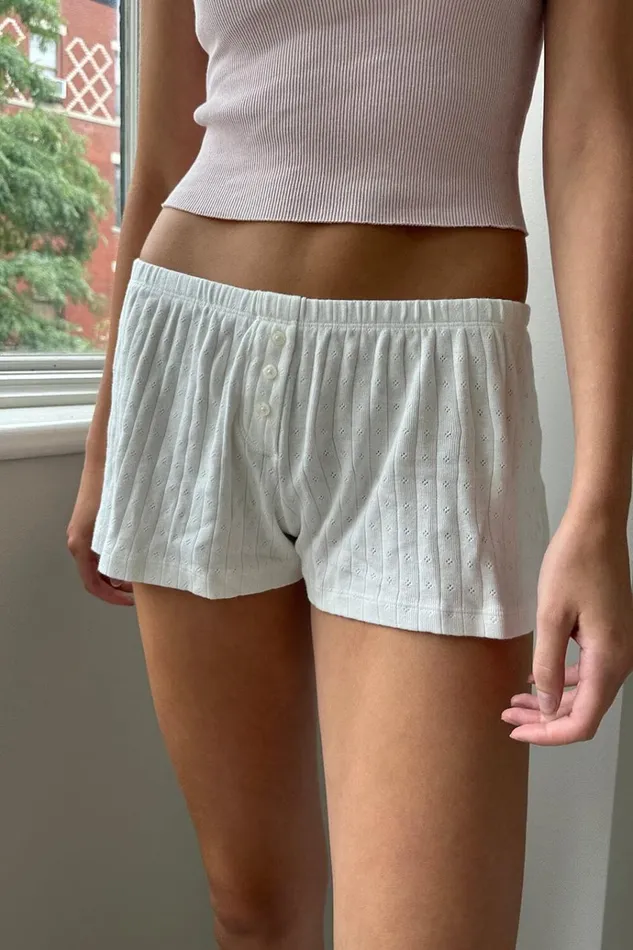 Keira Eyelet Sweatshorts Natural White Women Brandy Melville Bottoms