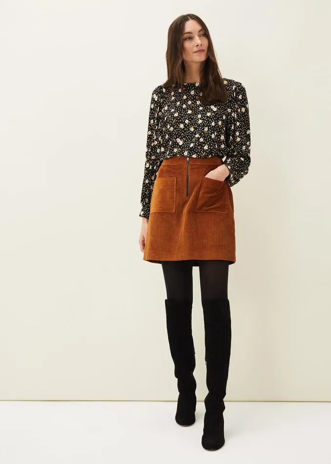Kennedy Corduroy Mini Skirt Ochre Women Phase Eight Skirts