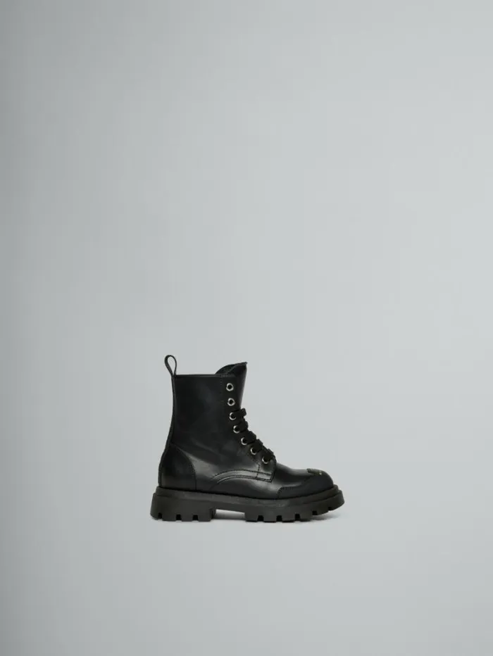 Kids Marni Black Leather Combat Boot