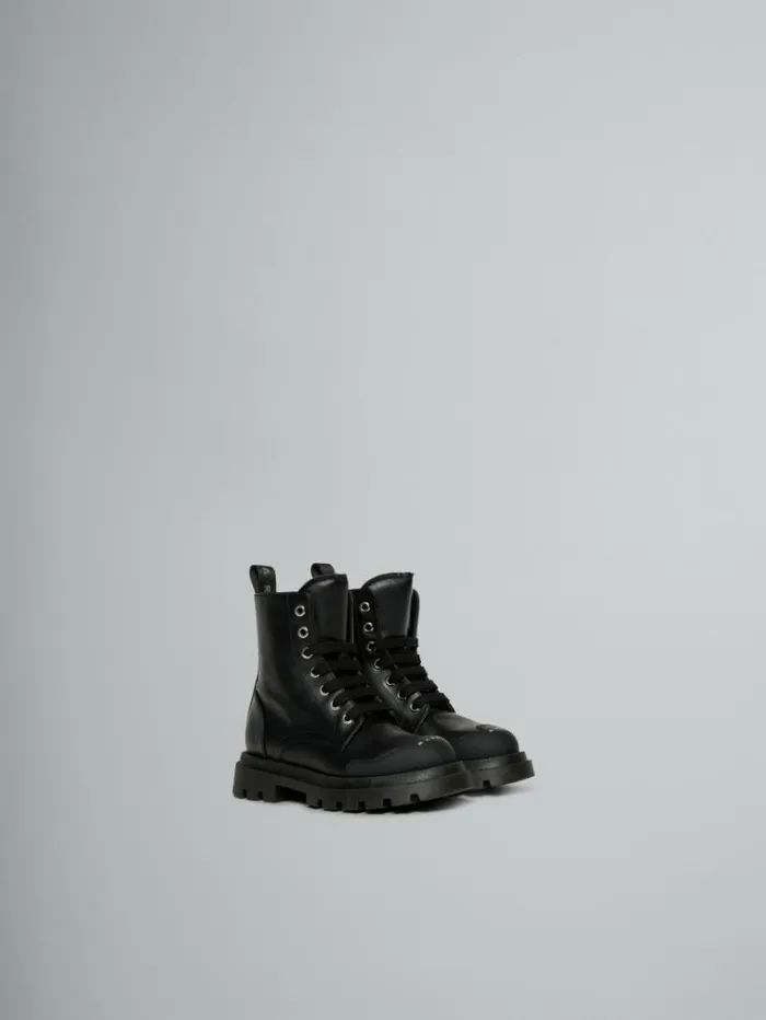 Kids Marni Black Leather Combat Boot
