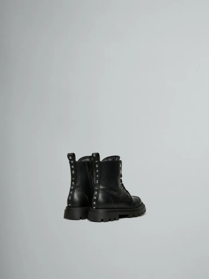Kids Marni Black Leather Combat Boot