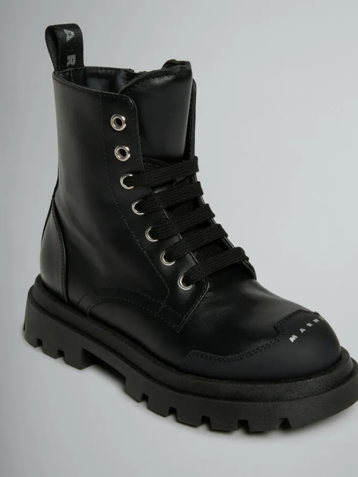 Kids Marni Black Leather Combat Boot