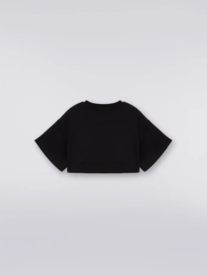 Kids Oversized Cropped Cotton TShirt With Sequins Logo Black Missoni Clothing Kids Oversized Cropped Cotton TShirt With Sequins Logo Black Missoni Clothing