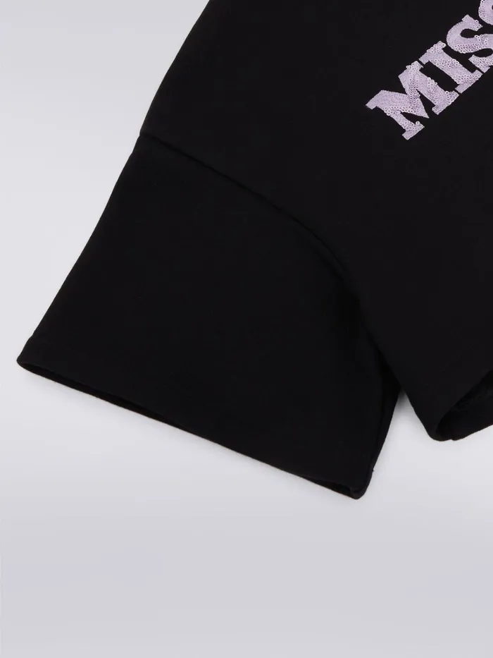 Kids Oversized Cropped Cotton TShirt With Sequins Logo Black Missoni Clothing Kids Oversized Cropped Cotton TShirt With Sequins Logo Black Missoni Clothing