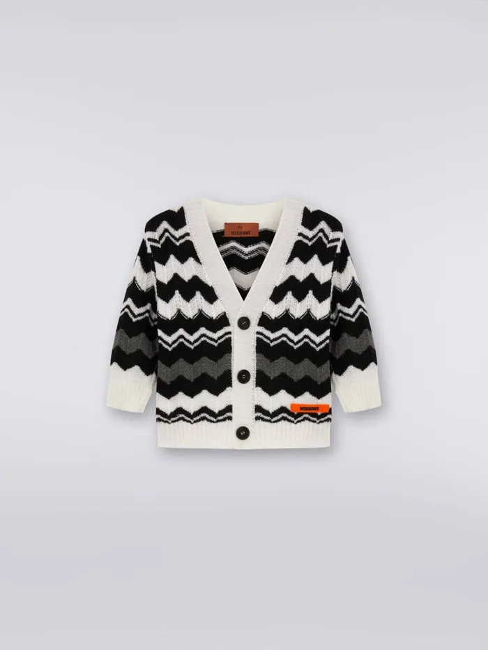 Kids Short Wool Cardigan With Zigzag Black and White Missoni Baby 024 Months