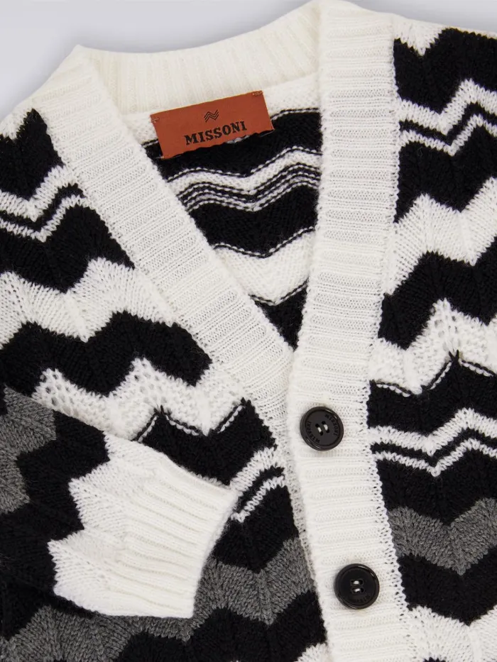 Kids Short Wool Cardigan With Zigzag Black and White Missoni Baby 024 Months Kids Short Wool Cardigan With Zigzag Black and White Missoni Baby 024 Months