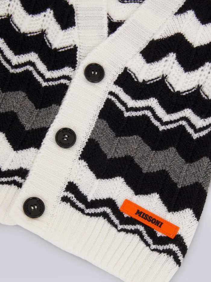 Kids Short Wool Cardigan With Zigzag Black and White Missoni Baby 024 Months Kids Short Wool Cardigan With Zigzag Black and White Missoni Baby 024 Months