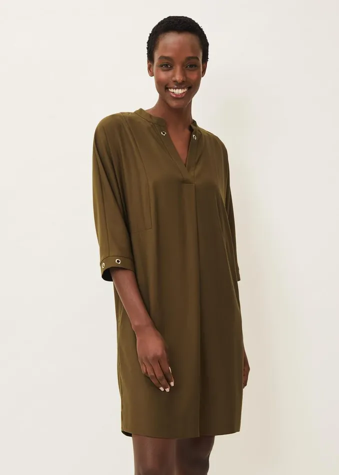 Kiran Eyelet Tunic Dress Khaki Women Phase Eight Dresses