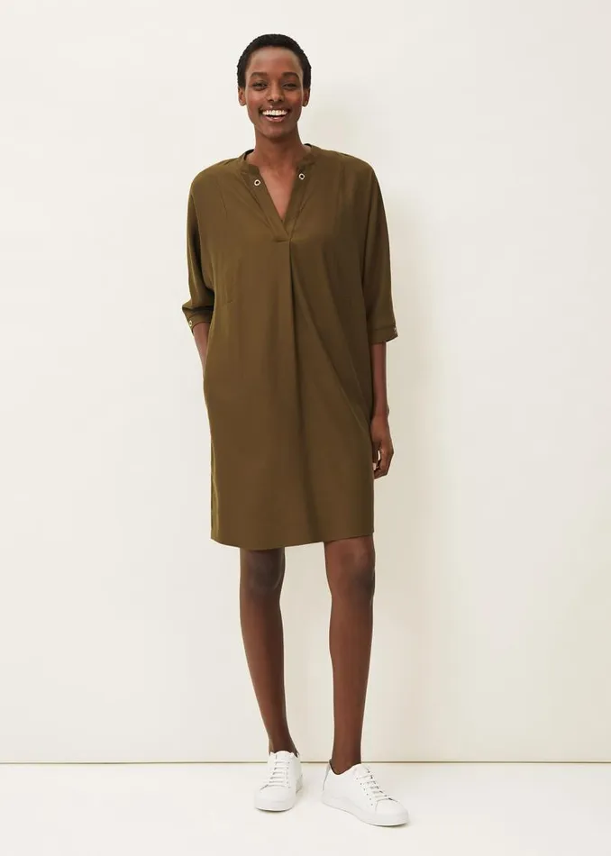 Kiran Eyelet Tunic Dress Khaki Women Phase Eight Dresses