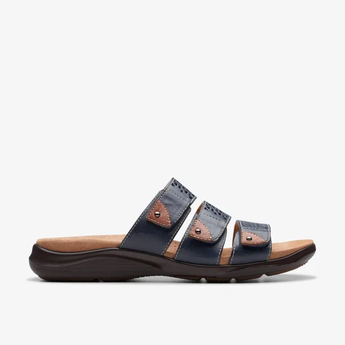 Kitly Walk Navy Leather Women Clarks Sandals and Flip Flops