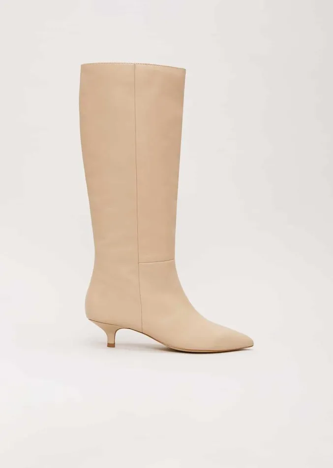 Knee High Kitten Heel Boot Cream Women Phase Eight Boots