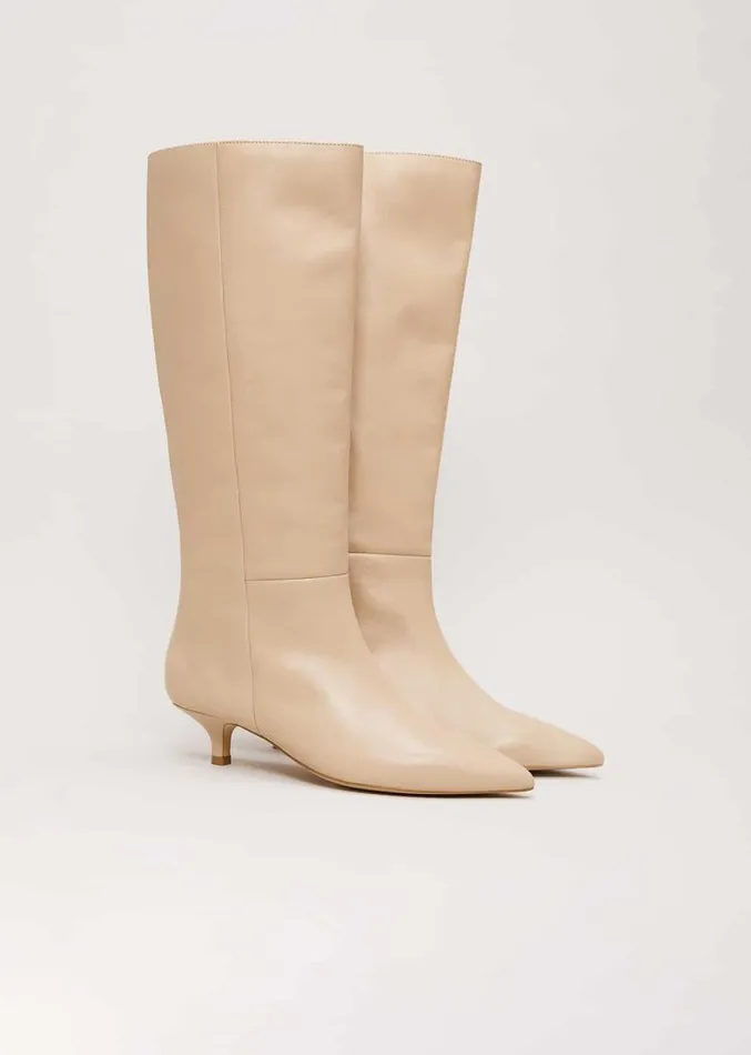 Knee High Kitten Heel Boot Cream Women Phase Eight Boots