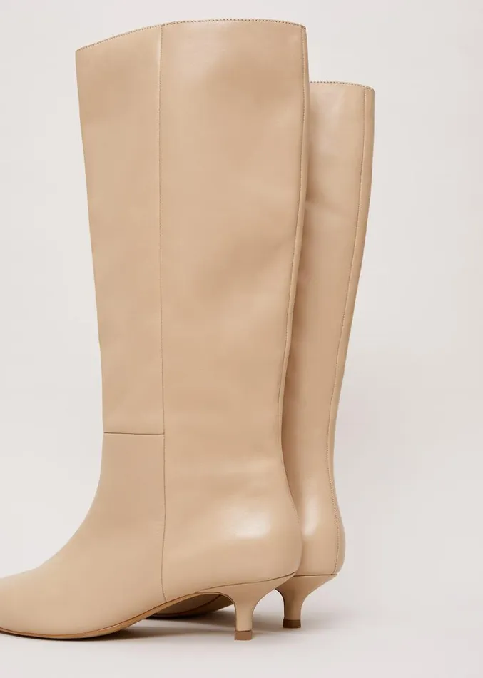 Knee High Kitten Heel Boot Cream Women Phase Eight Boots