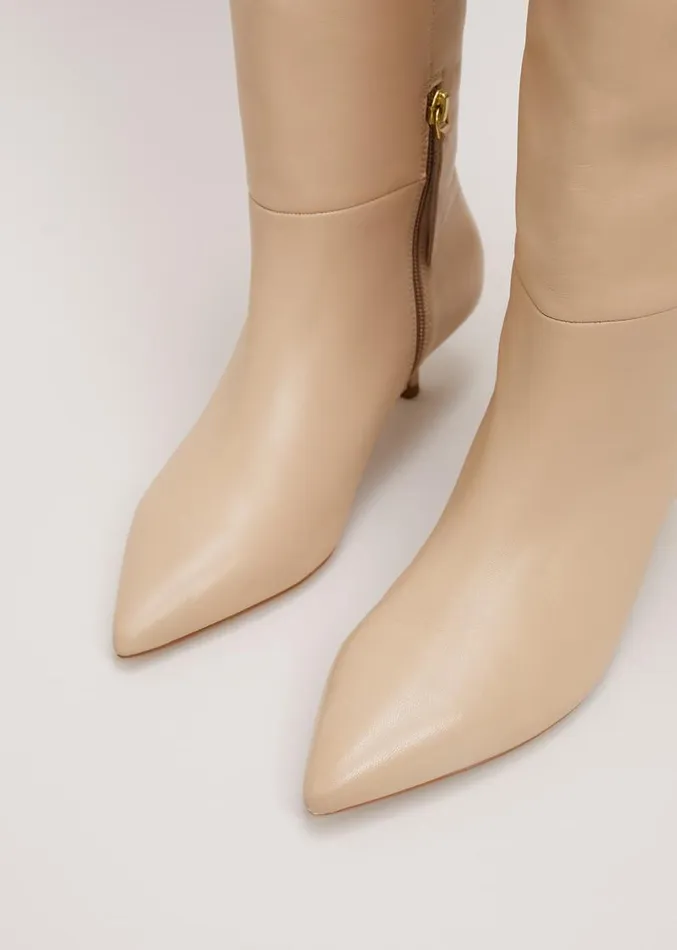 Knee High Kitten Heel Boot Cream Women Phase Eight Boots