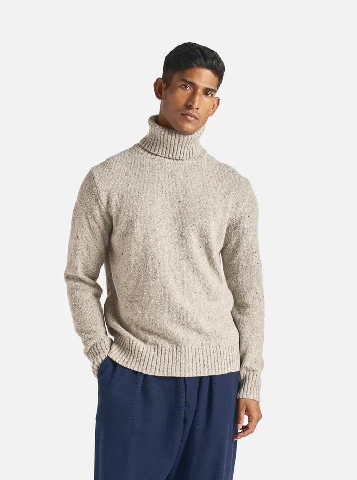 Knitwear Men Universal Works Universal Works Roll Neck In Oatmeal Tweed Knit