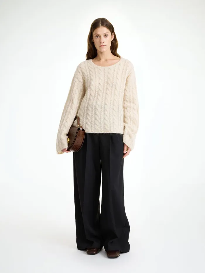 Knitwear Women By Malene Birger Cierra CableKnit Sweater Oyster Gray