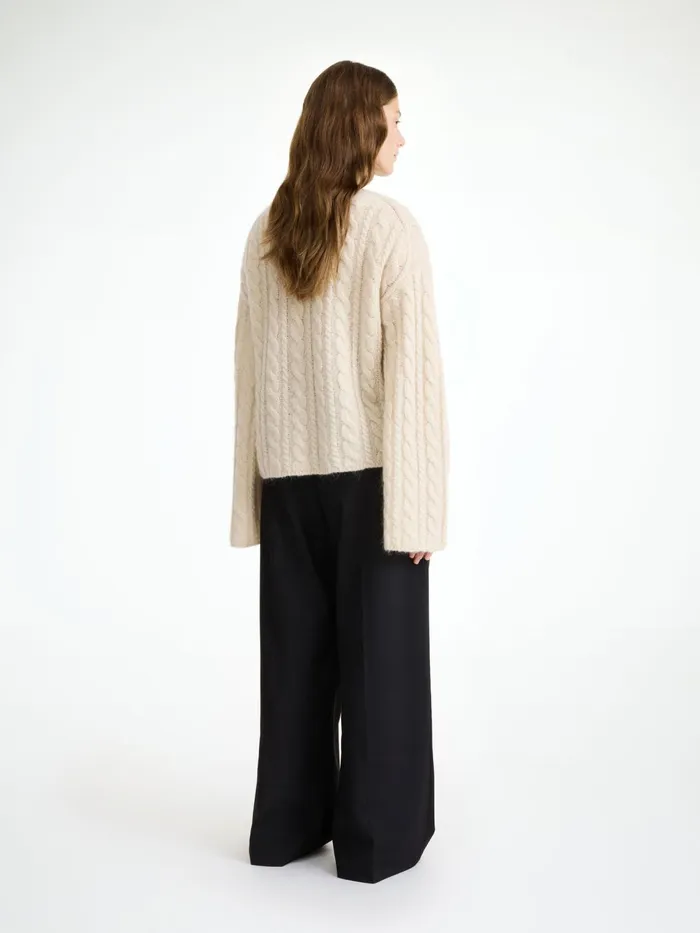 Knitwear Women By Malene Birger Cierra CableKnit Sweater Oyster Gray