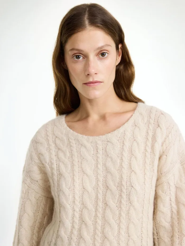 Knitwear Women By Malene Birger Cierra CableKnit Sweater Oyster Gray