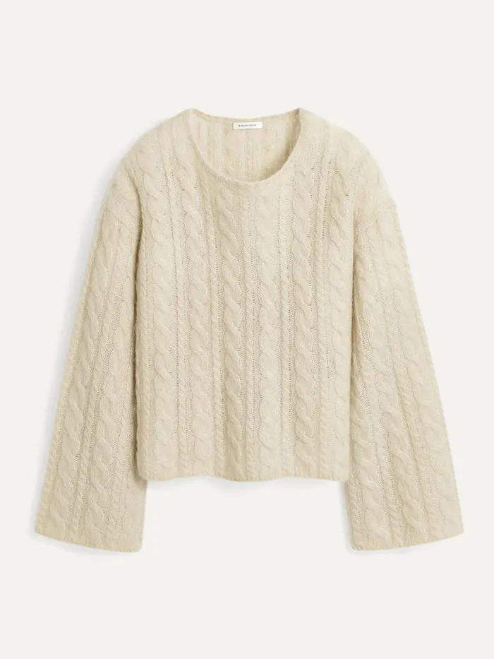 Knitwear Women By Malene Birger Cierra CableKnit Sweater Oyster Gray