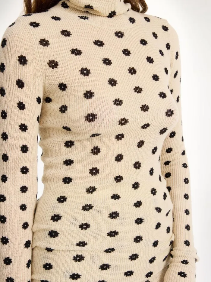Knitwear Women By Malene Birger Fioria Turtleneck Wool Sweater Graphic Flower