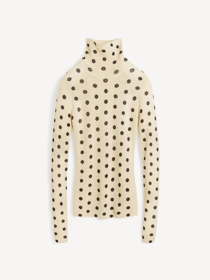 Knitwear Women By Malene Birger Fioria Turtleneck Wool Sweater Graphic Flower